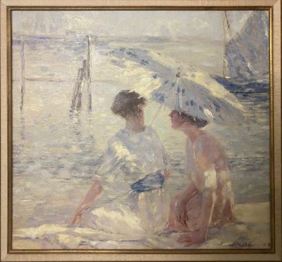 XXe XXe
Two Girls with Parasol By The Water, 1912
Huile sur toile portant une signature...