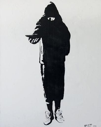 BLEK LE RAT (Français, né en 1952) Beggar, 2006 
Peinture aérosol, huile et acrylique...