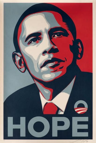 SHEPARD FAIREY (Américain, né en 1970) Obama Hope AP 
Sérigraphie en couleurs sur...