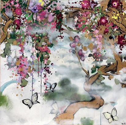 XENZ (Britannique, né en 1974) Cloud Garden, 2010 
Peinture aérosol sur toile signée...