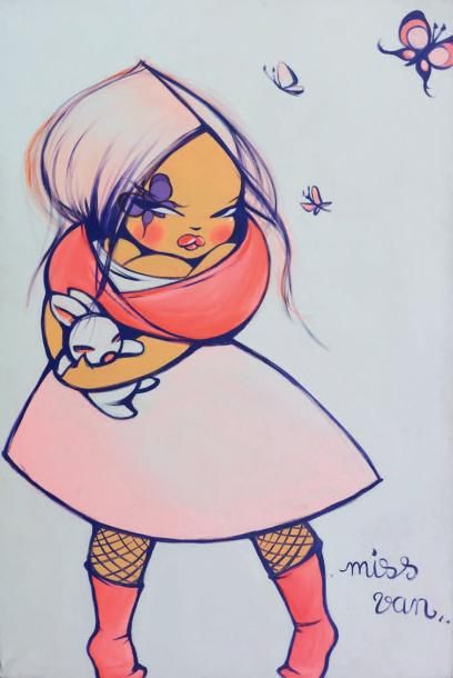 MISS VAN (Française, née en 1973) Pink Doll, 2000 

Huile sur toile, signée en bas...