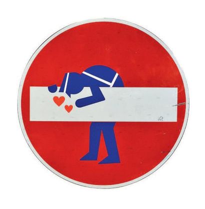 CLET ABRAHAM (Français, né en 1966) Policier in love, 2013
Collage sur panneau signalétique...