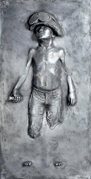 SCHOONY (Britanique, né en 1974) Boy Soldier, 2012
Thermoformage sur bois,
signé...