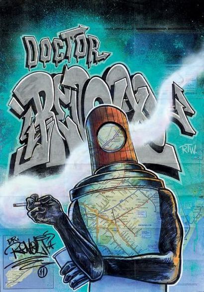 DR REVOLT (Américain) Smoking spray can, 2011
Peinture aérosol et feutre sur New...