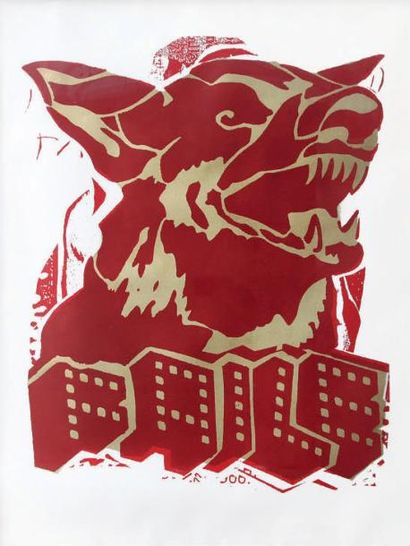 FAILE (Americain, Canadien, fondé en 1999) Faile Dog, 2006
Peinture aérosol, pochoir...
