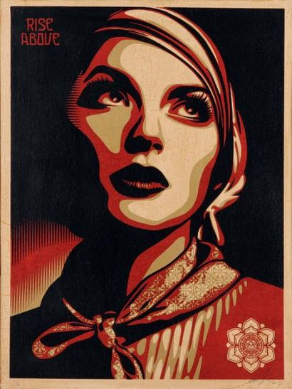 SHEPARD FAIREY (Américain, né en 1970) Rise Above Rebel, 2012
Sérigraphie sur bois,...