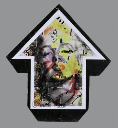 ABOVE (Américain, né en 1981) Flèche Marilyn (recto verso), 2012
Collage sur bois,...