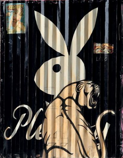 DATE FARMERS (Américain, Mexicain) Playboy Bunny, 2007 Huile et collage de papier...