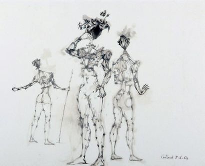 COUTAUD Lucien (1904-1977) Personnages, 1963 Encre et lavis d'encre sur papier, signé...