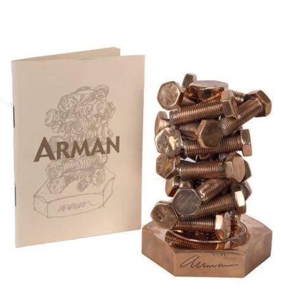 ARMAN (1928-2005) Accumulation de boulons Bronze doré signé et numéroté XXII/XXX...