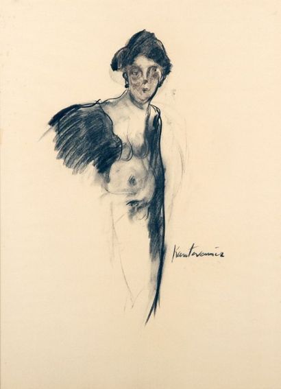 KANTOROWICZ Serge (Polonais, né en 1942) Femme dénudée Fusain sur papier, signé en...