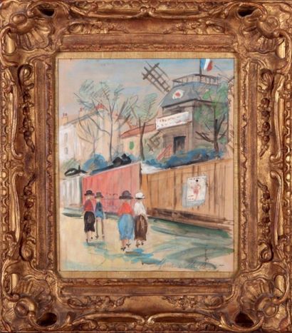 UTRILLO Maurice (1883-1955) Moulin de la Galette Gouache sur papier, signé et daté...