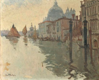 TRUCHET ABEL (1857-1918) Venise, le Grand Canal Huile sur toile, signée en bas à...
