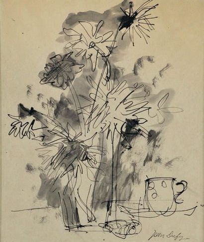 DUFY Jean (1888-1964) Bouquet de fleurs Encre sur papier porte en bas à droite le...