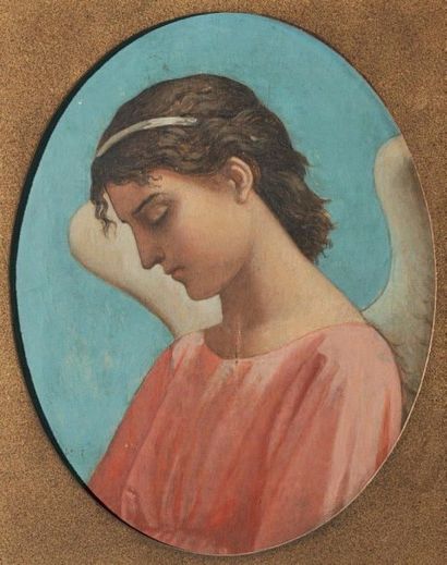 CAZES Romain (1810-1881) Figure d'ange Etude à la cire sur toile, pour la Fresque...