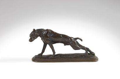 FREMIET Emmanuel (1824-1910) Le dogue Bronze à patine noire Signé Hauteur: 9,5 cm...