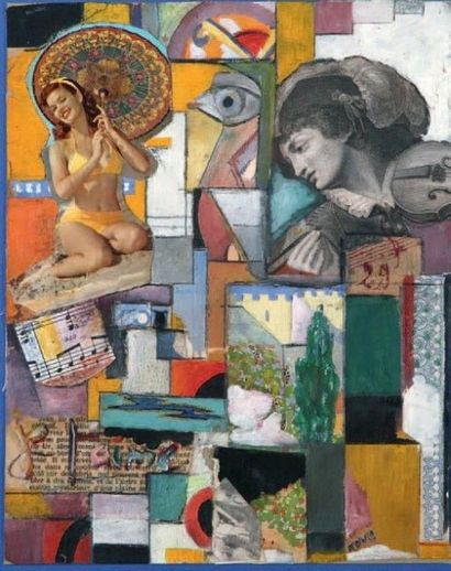 KOVO Philippe (Français, né en 1952) Composition surréaliste Technique mixte, collage...