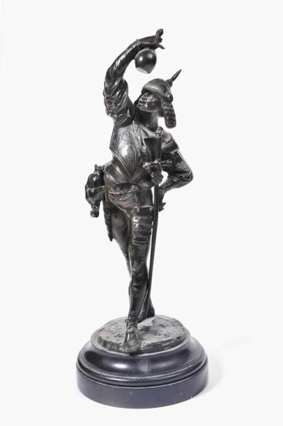 ANONYME Chevalier à la bouteille Sculpture en bronze Hauteur: 24 cm