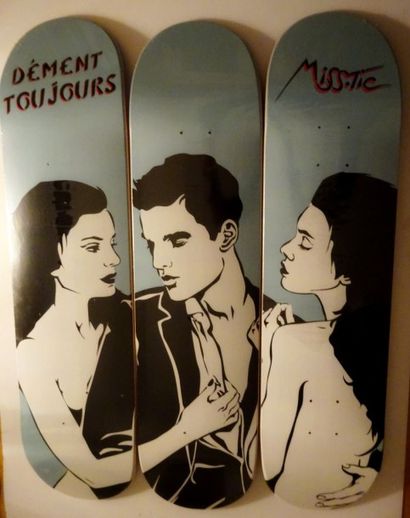 MISS TIC (Française, née en 1956) Dément toujours

Sérigraphie sur trois skateboards,...