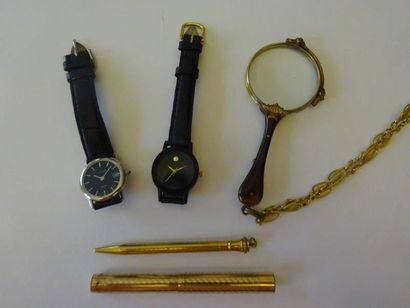 null LOT DE BIJOUX FANTAISIES Face à main et sautoir (1900), deux montres bracelets,...