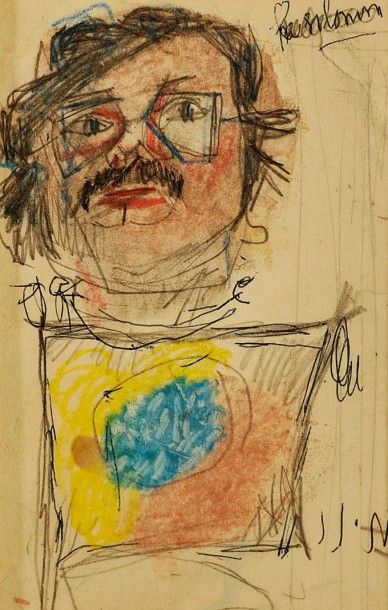 MICHEL JANCO (1885-1984) 

PORTRAIT DE PIERRE RESTANY

Crayons de couleur et encre...