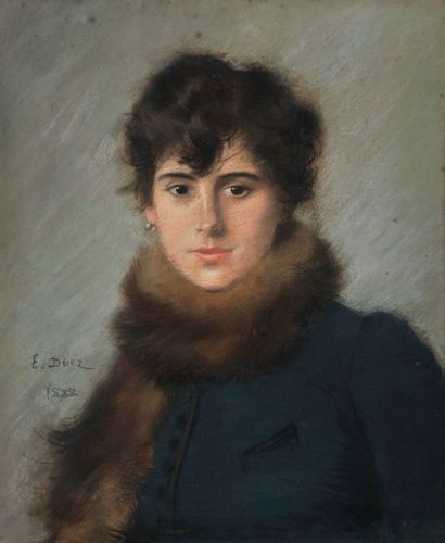 Ernest Ange DUEZ (1843-1896) 

Portrait d’une élégante au col à fourrure

Pastel...
