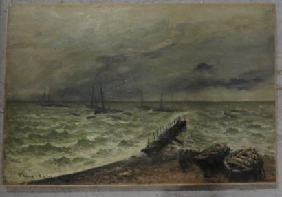 FRANK BOGGS (1855-1926) 

Grandcamp, mer agitée, 1905

Toile, signée et située

en...