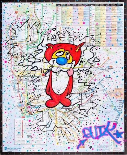 QUIK (Américain, né en 1958) 

Stimpy, 1995

Marqueur sur plan de métro new-yorkais,...