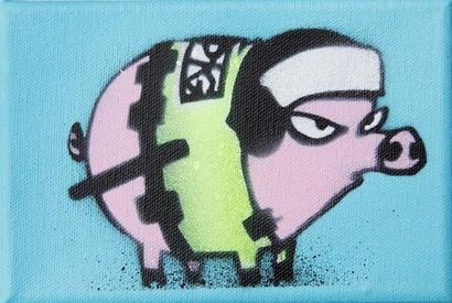 MAU MAU (Britannique) Flat Top Pig, 2015
Peinture aérosol et acrylique sur toile,...