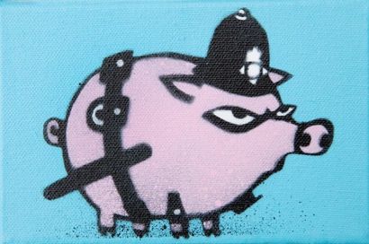 MAU MAU (Britannique) 
Bobby Pig, 2015
Peinture aérosol et acrylique sur toile,
signée...