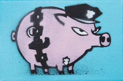 MAU MAU (Britannique) 

Riot Pig, 2015

Peinture aérosol et acrylique sur toile,...