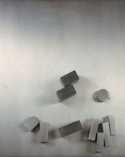 BRASSEUR (XXe) 
Composition, vers 1978
Bas-relief en acier et métal inclusion de...