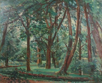 SABOURAUD Émile (1900-1996) 
Promenade en forêt
Huile sur toile, signée en bas au...