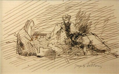 VILLON JACQUES (1875-1963) 
La halte
Encre sur papier, signé en bas à droite 13,5...