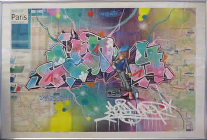 ZENOY (Français, né en 1974) MAP
Peinture aérosol sur plan de métro parisien signé...
