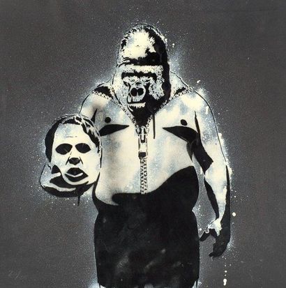 DOLK ( Norvégien, né en 1979) 

The Ape, 2009

Peinture aérosol et pochoir sur papier,

daté...