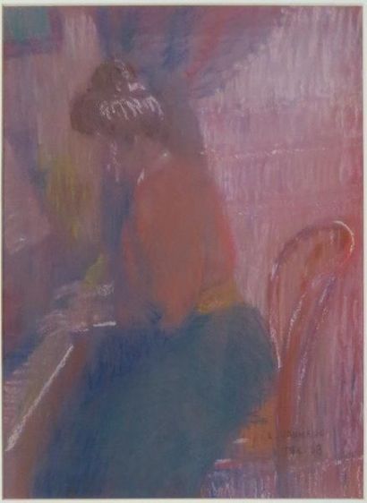 Léon JOUHAUD ( 1874-1950) 

Charlotte a piano, 1908

Pastel sur paier signé et daté...