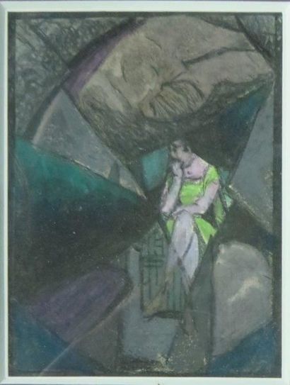 Léon JOUHAUD ( 1874-1950) 

Femme à la robe verte

Etude pour une plaque émaillée

12...