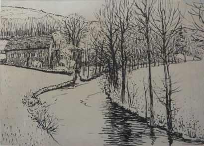 Léon JOUHAUD ( 1874-1950) 

Le ruisseau en hiver

Encre sur papier portant le cachet...
