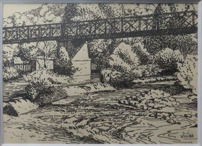 Léon JOUHAUD ( 1874-1950) 

Pont

Encre sur papier monogrammé et daté VIII-30 en...