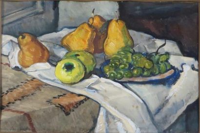 Charles BICHET ( 1863-1929) 

Nature morte aux pommes, poires et raisins, 1928

Technique...