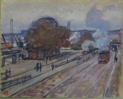 Charles BICHET ( 1863-1929) 

Les quai à Nantes

Huile sur papier monogrammé à gauche

37,5...