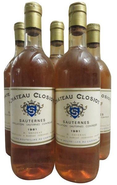 null 5 bouteilles


CHÂTEAU CLOSIOT 1981 


Sauternes 


(B.G; e.l.s)
