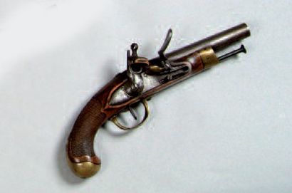 null PISTOLET D'ARÇON D'OFFICIER MODÈLE AN XIII. Canon rond à pans au tonnerre, daté...