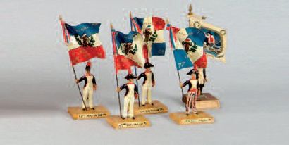 null C.B.G. - MIGNOT. 5 Porte-drapeaux. 68 ème demi-brigade 1794, sur socle en bois....