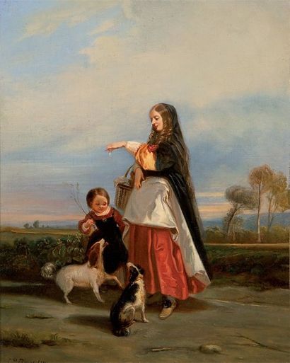 CAMILLE JOSEPH ETIENNE ROQUEPLAN OU ROCOPLAN 1803-1855 La récompense Huile sur toile...