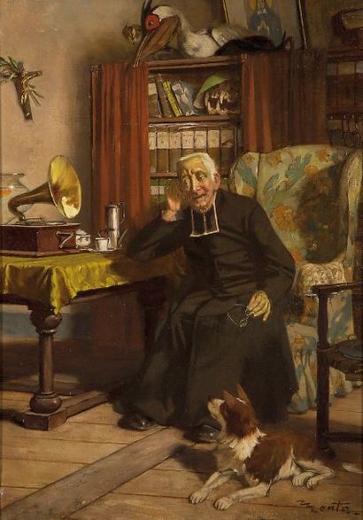 EDOUARD JOHN MENTA 1858-1914 Musique profane Huile sur toile signée en bas à droite...