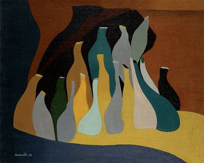 MARIO MARINELLI, NÉ EN 1906 Composition aux bouteilles : Scoperta a Tarquinia Huile...