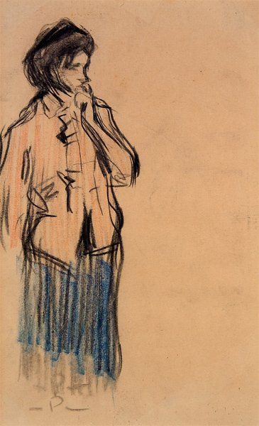 Pablo PICASSO 1881-1973 Femme pensive regardant vers sa gauche Pastel et fusain sur...