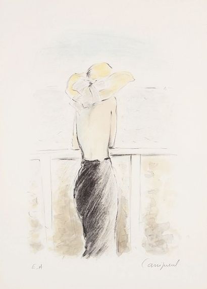 JEAN-PIERRE CASSIGNEUL, NÉ EN 1935 La femme au chapeau jaune Lithographie en couleurs...